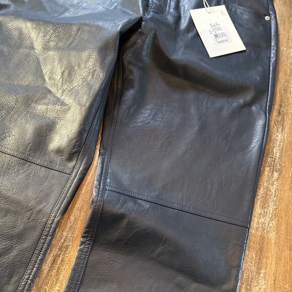 Sefr Sako Straight Leg Faux Leather Trousers Deep Blue Waist 32(34) - Picture 7 of 12